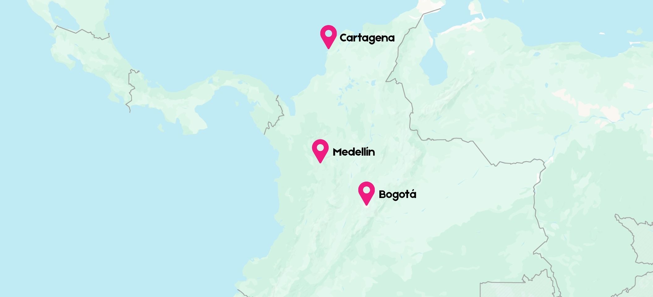 Mapa del itinerario: Bogotá, Medellín, Cartagena